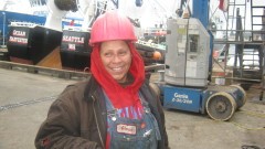 Gloria - tough welding chick! Pacific Fishermen Shipyard working on F/V Viking Queen