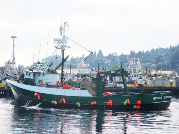 F/V Kevleen K. going over to load AK Fishing crab pots at Fishermen's Terminal 