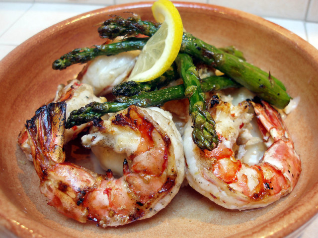 Grilled Prawns with Cauliflower Gratin and Grilled Asparagus July 2nd, 2006 2-L