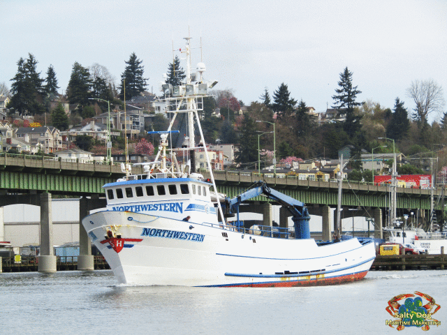 F/V Northwestern, Ballard Bridge off the stern, fast pot off load now rounding the corning coming in hot back down the ship canal, almost home! 