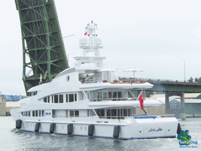 Superyacht, Lady Lola, Seattle Ship Canal Ballard Bridge Lift to Lake Union, PNW