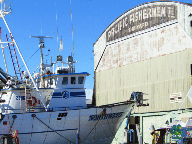 Northwestern, Deadliest Catch Boat Seattle, Pacific Fishermen Shipyard, Fixing the bow bent in from the Bering Sea, Photography by: Salty Dog Boating News, Salty Sea Chick, Marine Traffic Pulse AK to PWN