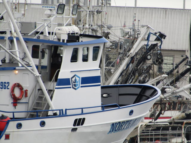 Northwestern, damaged bow, Deadliest Catch, Sig Hansen Captain, Seattle Home Port, Unloading at Fishermen's Terminal then to Fix Bow at Pacific Fishermen Shipyard, Photography by: Salty Dog Boating News, Marine Traffic Underway Source PNW to AK