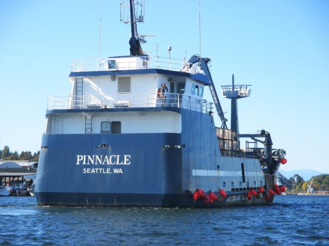Pinnacle, Alaska Bering Sea Crabber, Pots loaded Left to AK Up Hill Run, Photo by: Salty Dog Boating News, Salty Sea Chick, AK to PNW
