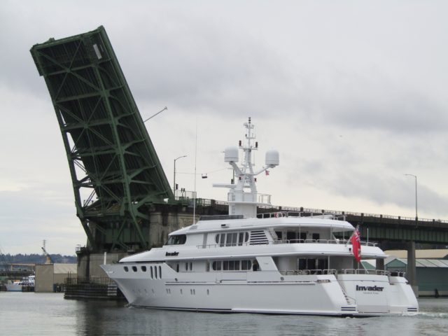 Invader 164ft. Italian Codecasa Built, Gabbert from Bay Area in the PNW Getting a  Ballard Bridge Lift in Fall Almost Winter in NW