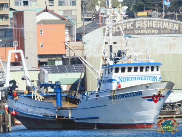 Northwestern, Deadliest Catch Boat, AK Bering Sea Crabber, Flipping Around at Pacific Fishermen Shipyard, St. Patrick's Day Boat Flip, Photography by: Salty Dog Boating News, Salty Sea Chick, Marine Traffic Source, AK to PNW Underway Crabbers